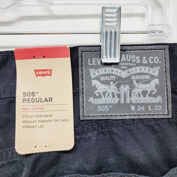 Levis 505 Regular Fit Mens Jeans W34 L32  Straight Leg Dark Black Denim - Picture 3 of 10